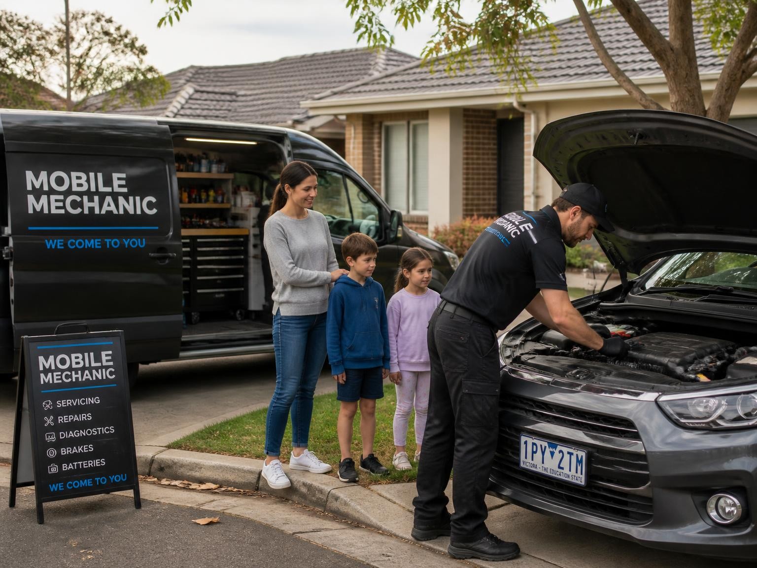 Mobile mechanic servicing a car at home in Melbourne