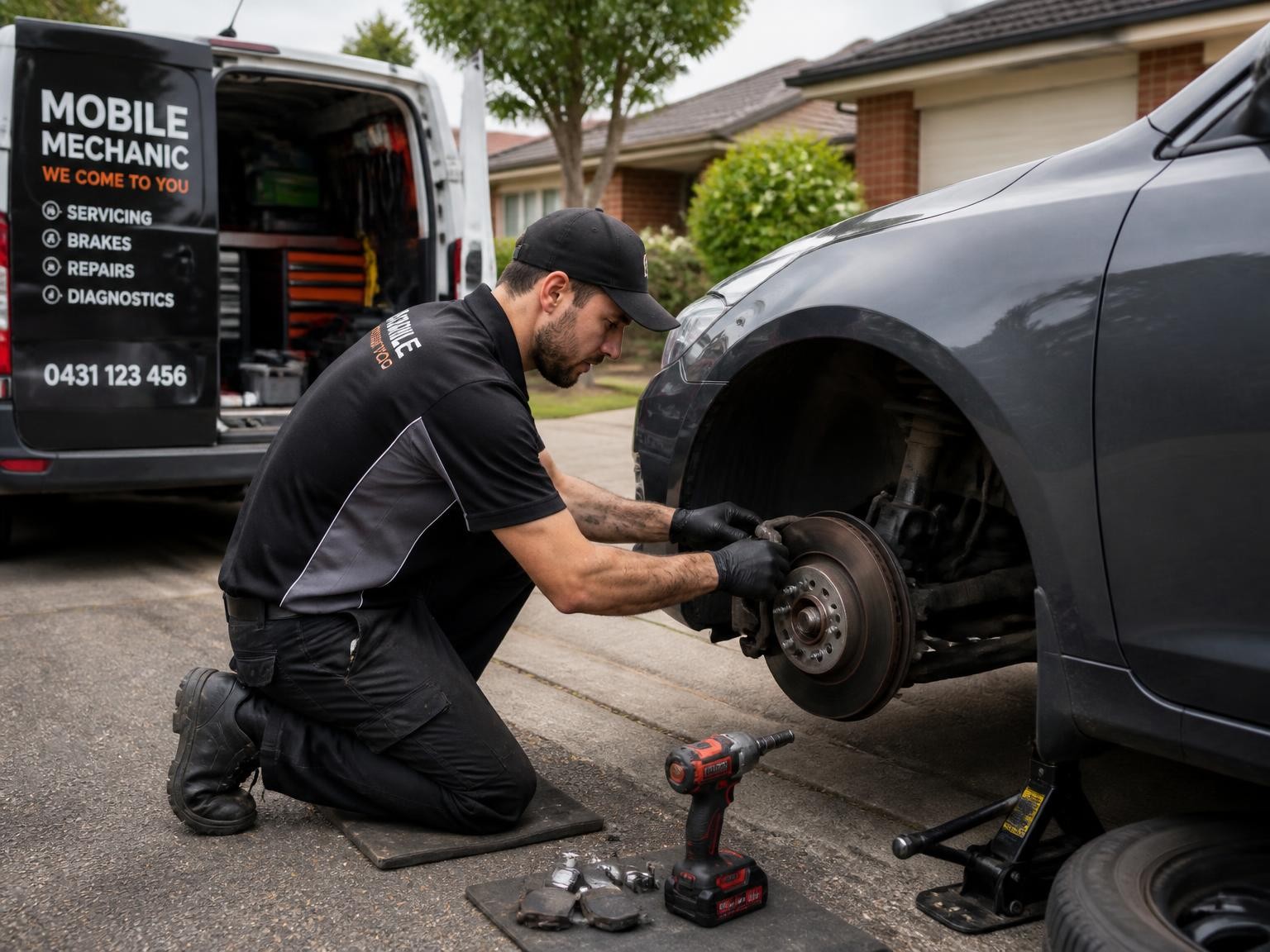 On-site mechanic completing car repairs in Melbourne