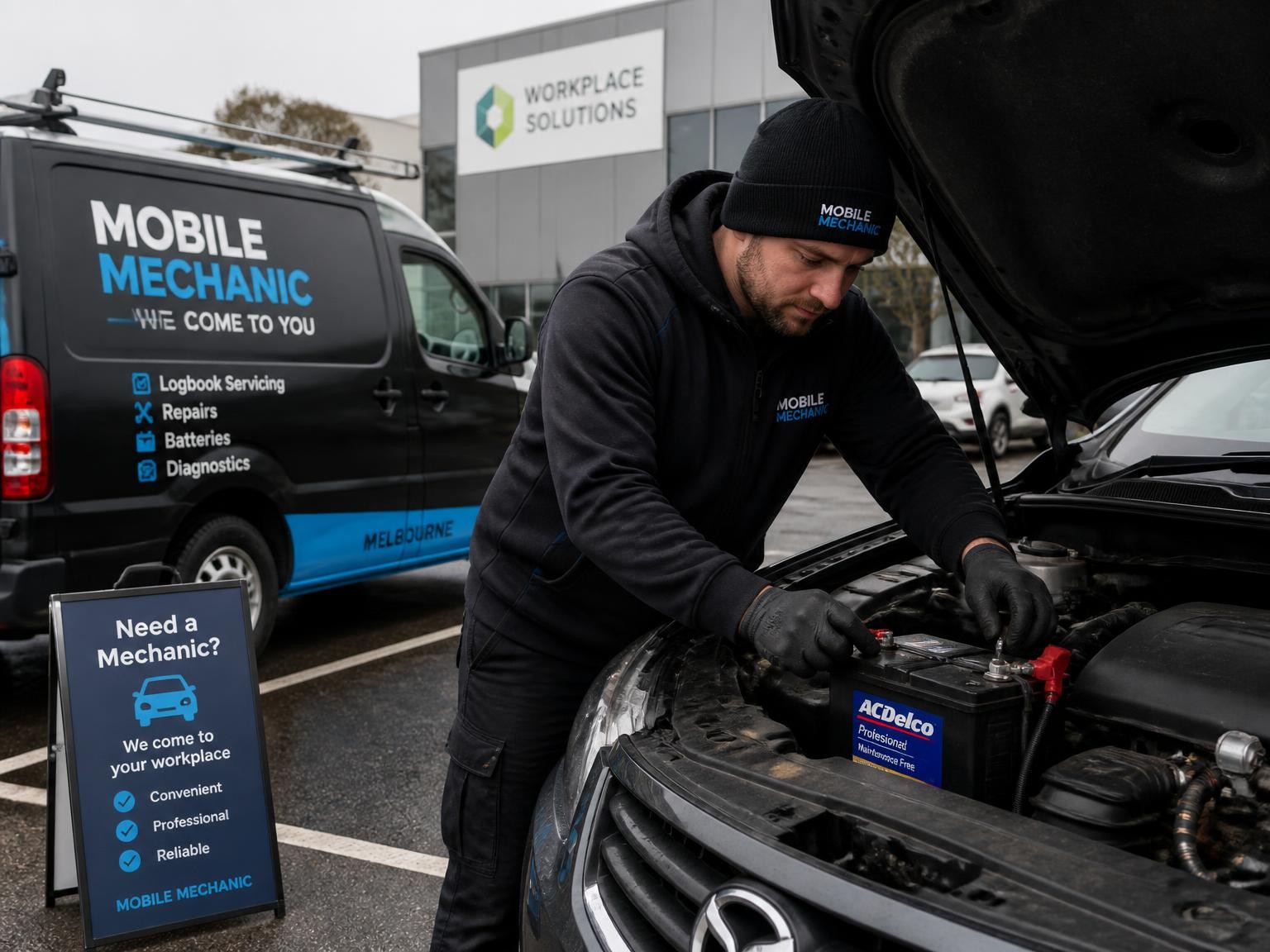 Mobile mechanic carrying out reliable on-site vehicle repairs