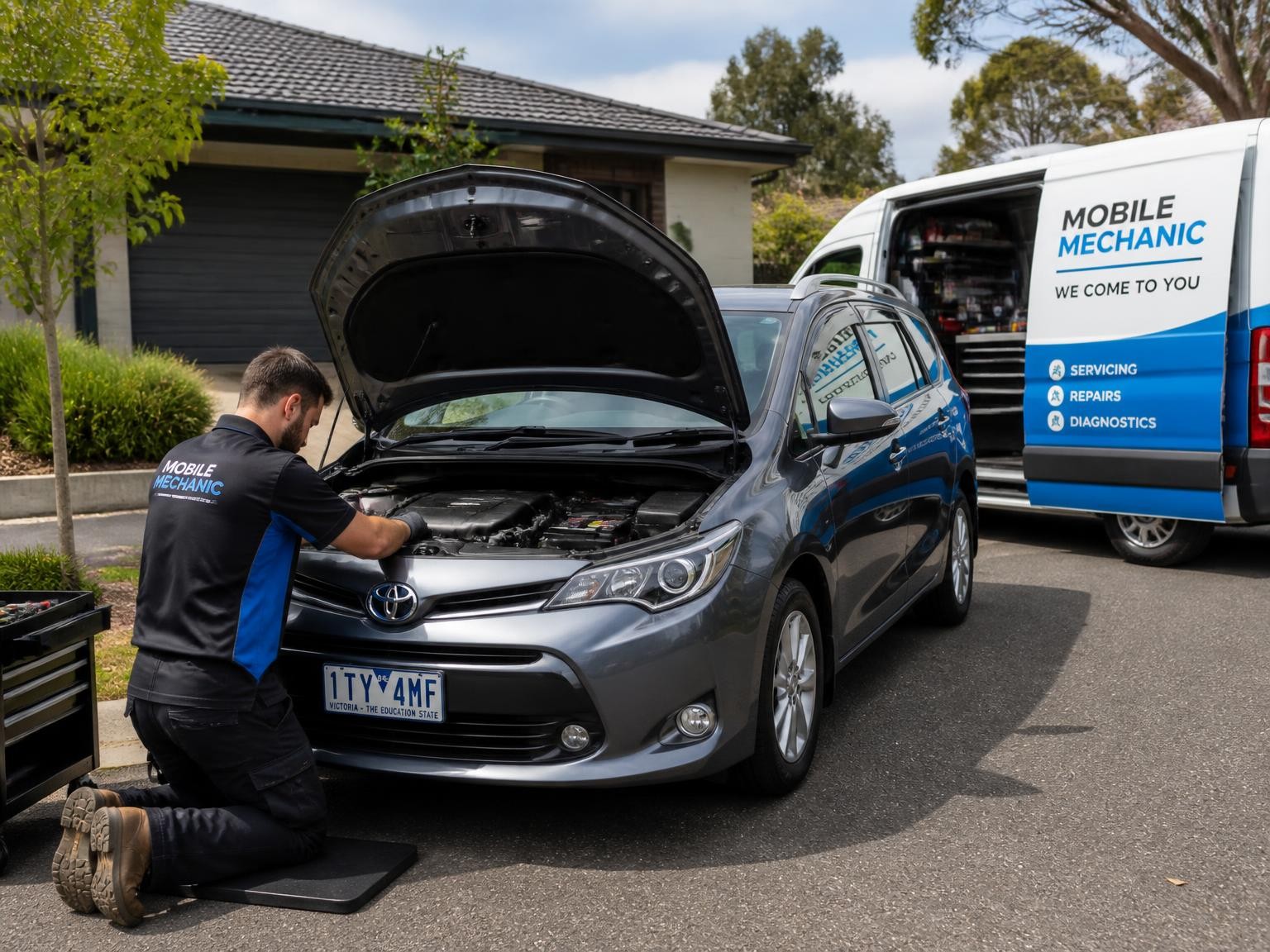 Car being serviced at home in Melbourne