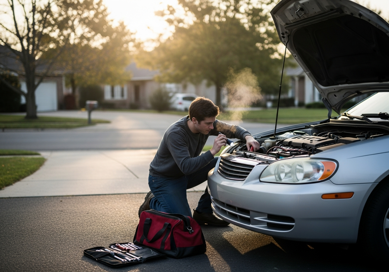 Mobile mechanic checking battery