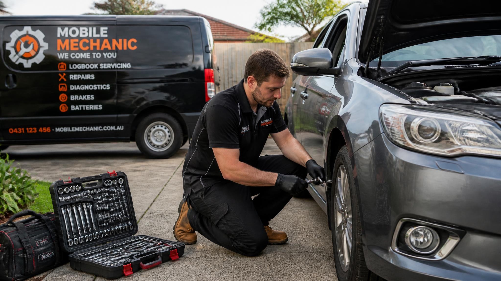 Mobile auto repair mechanic working on a car in Melbourne