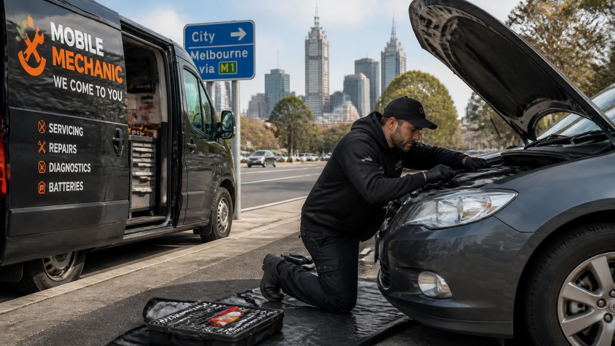 Mobile mechanic completing car repairs in Melbourne