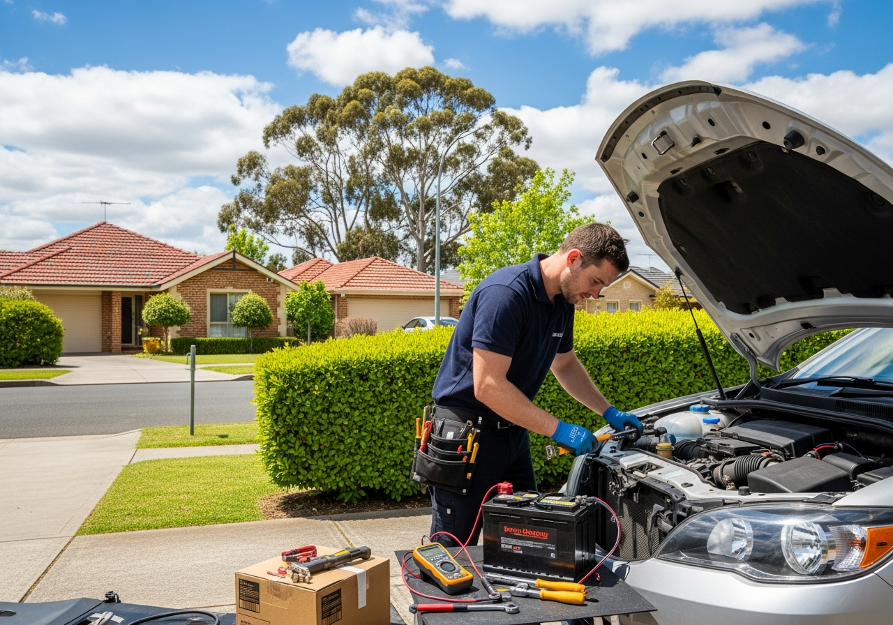 Mobile mechanic replacing battery