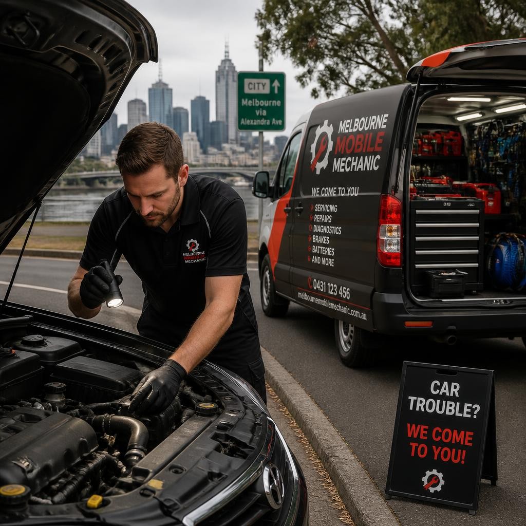 Qualified mobile mechanic inspecting a vehicle roadside in Melbourne