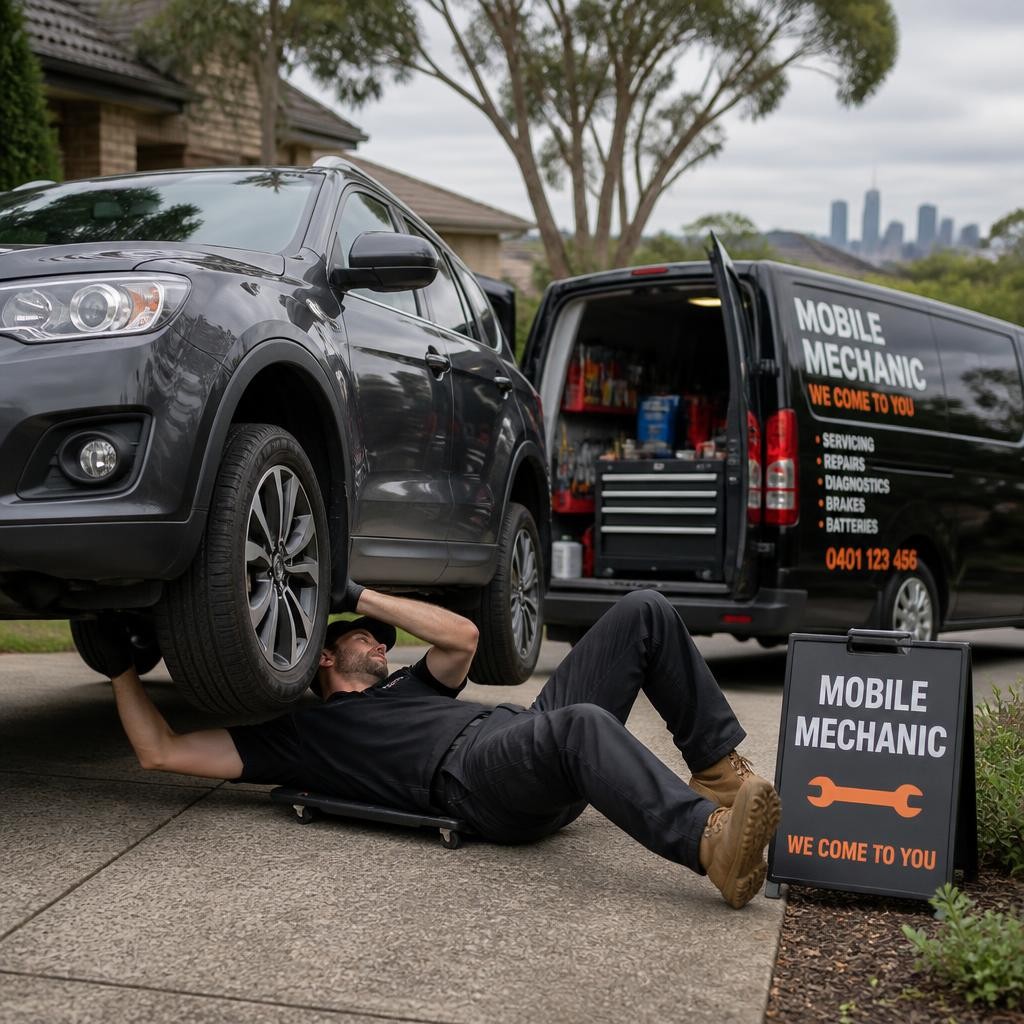 Mobile mechanic inspecting a vehicle at a Melbourne home