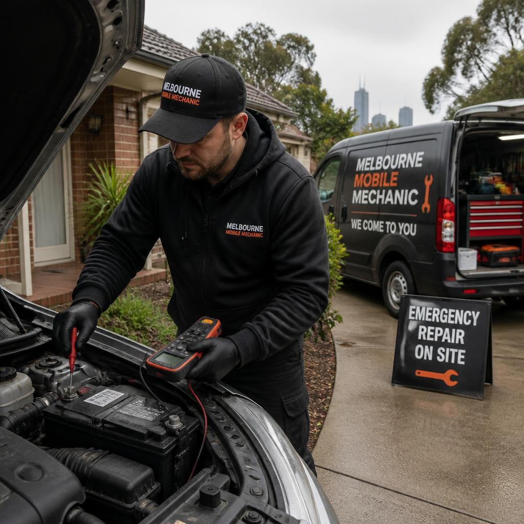 Mobile mechanic checking a car battery onsite