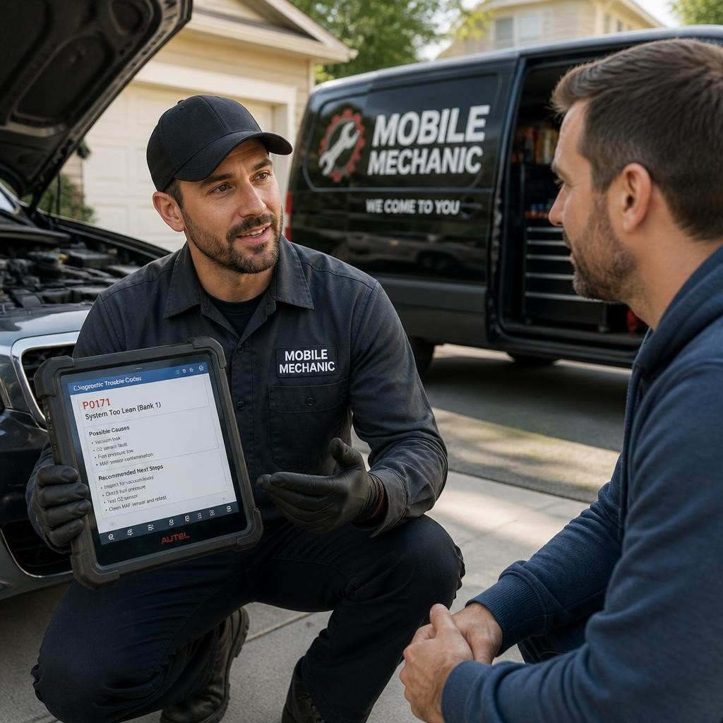 Mobile auto mechanic performing vehicle diagnostics in Melbourne