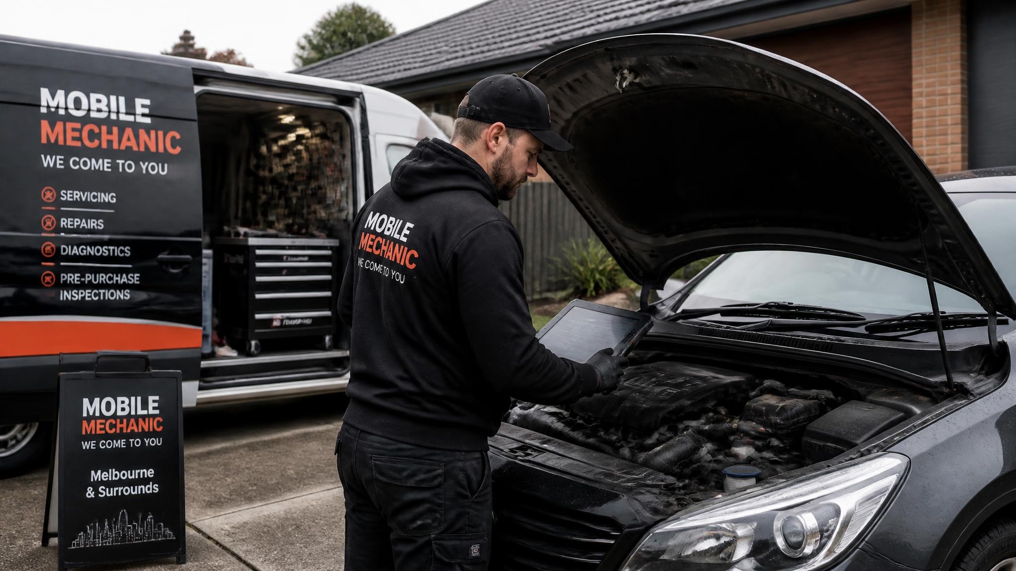 Mobile mechanic performing a car repair check in Melbourne