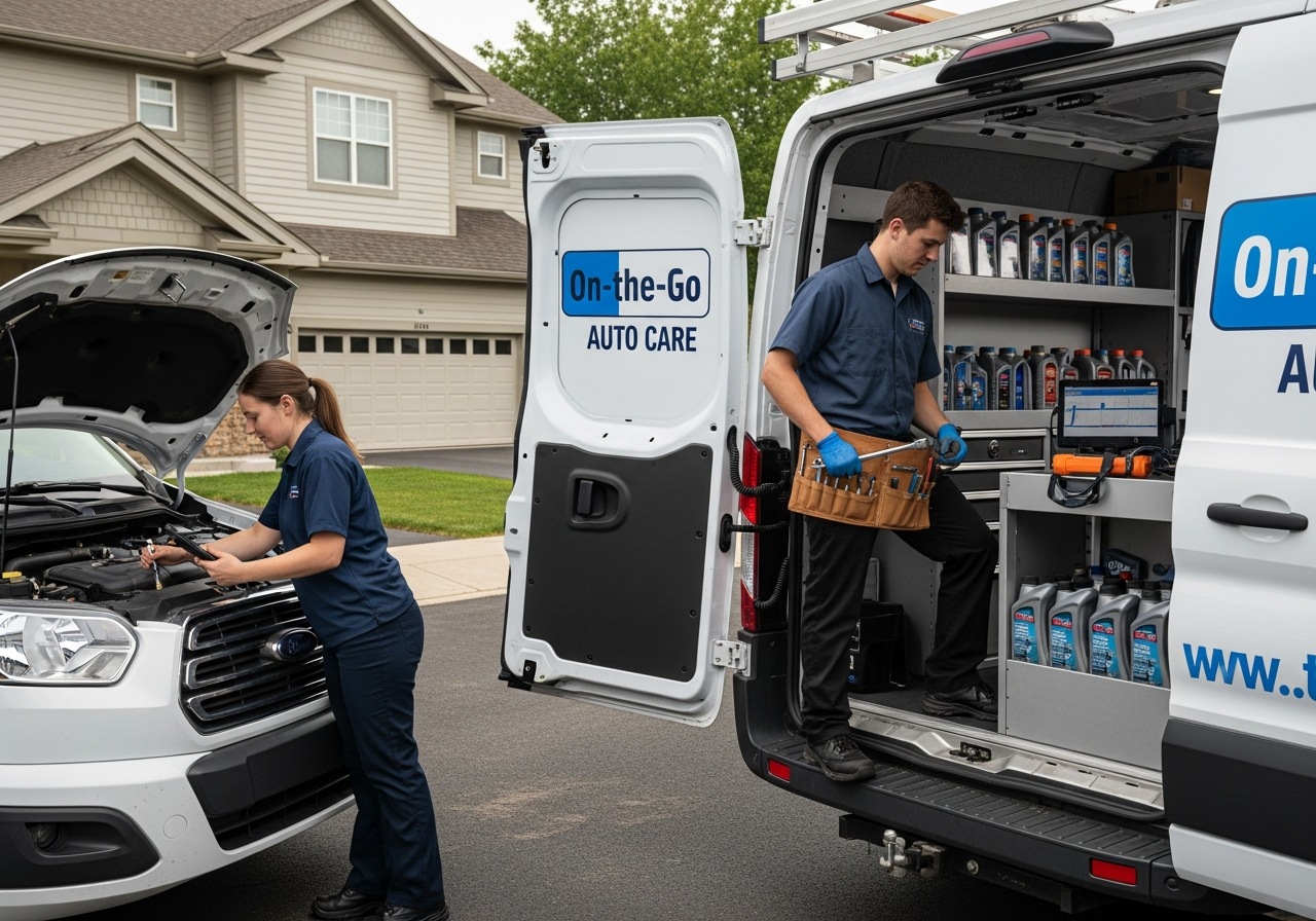 Mobile mechanic van in driveway
