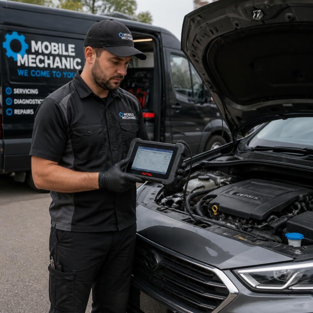 Mobile mechanic performing car diagnostics in Melbourne