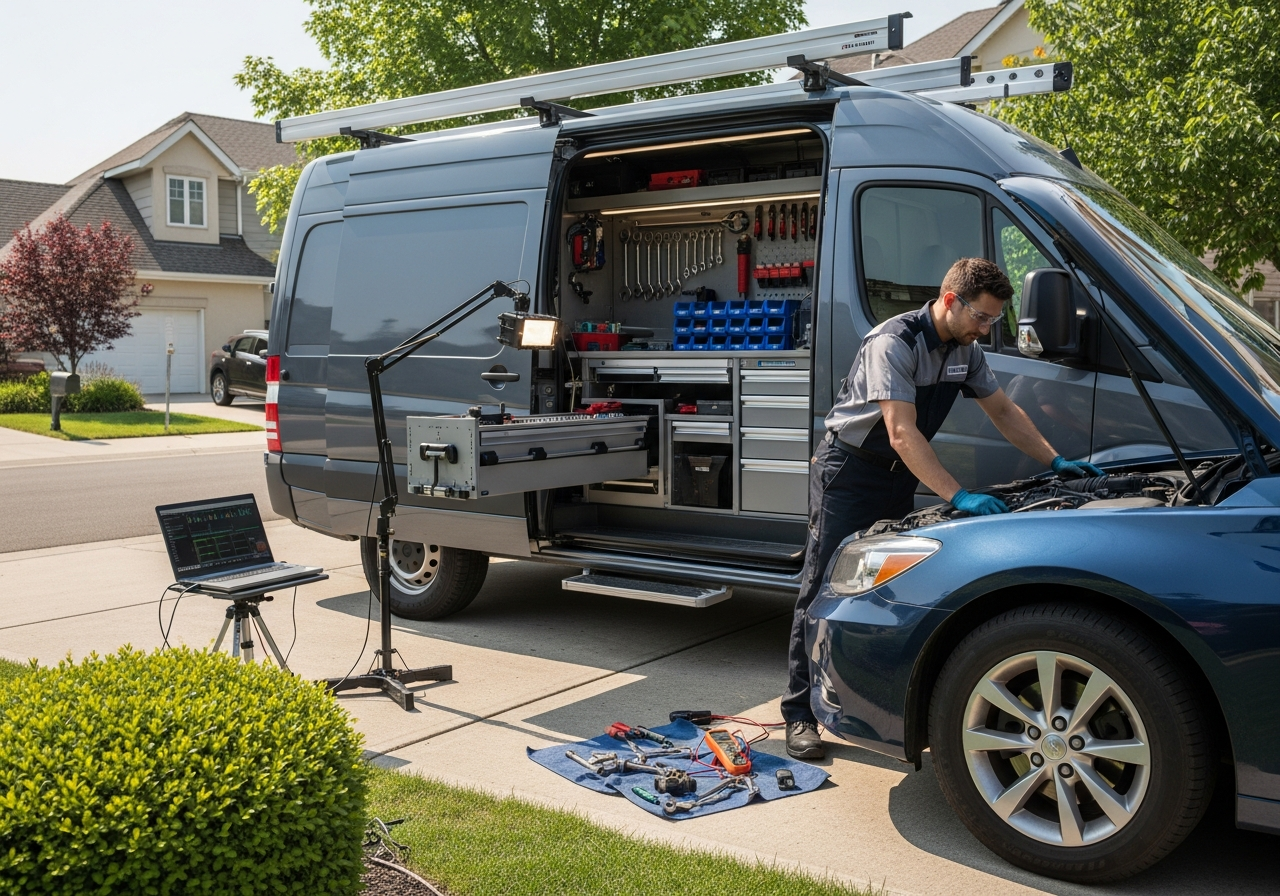 Mobile mechanic van in driveway