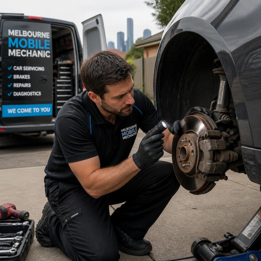 Mobile mechanic inspecting a vehicle onsite in Melbourne