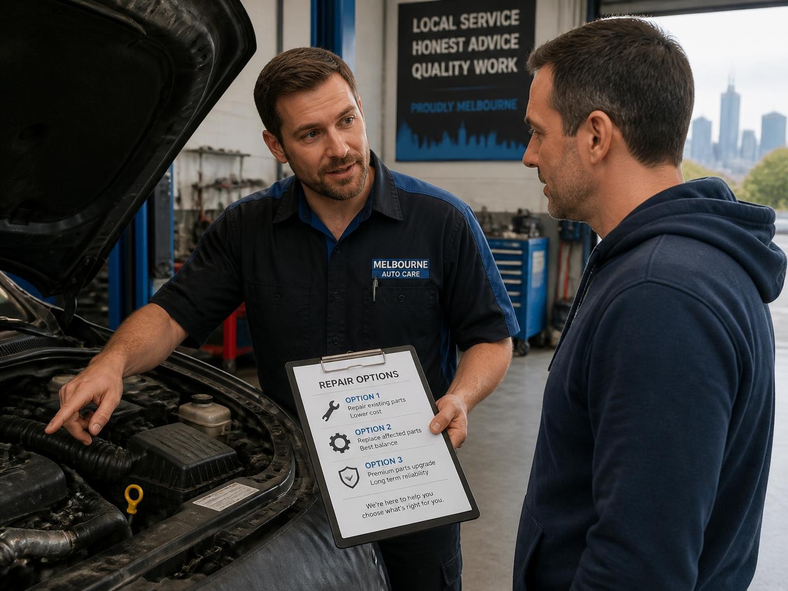 Mechanic inspecting a vehicle before quoting for car work