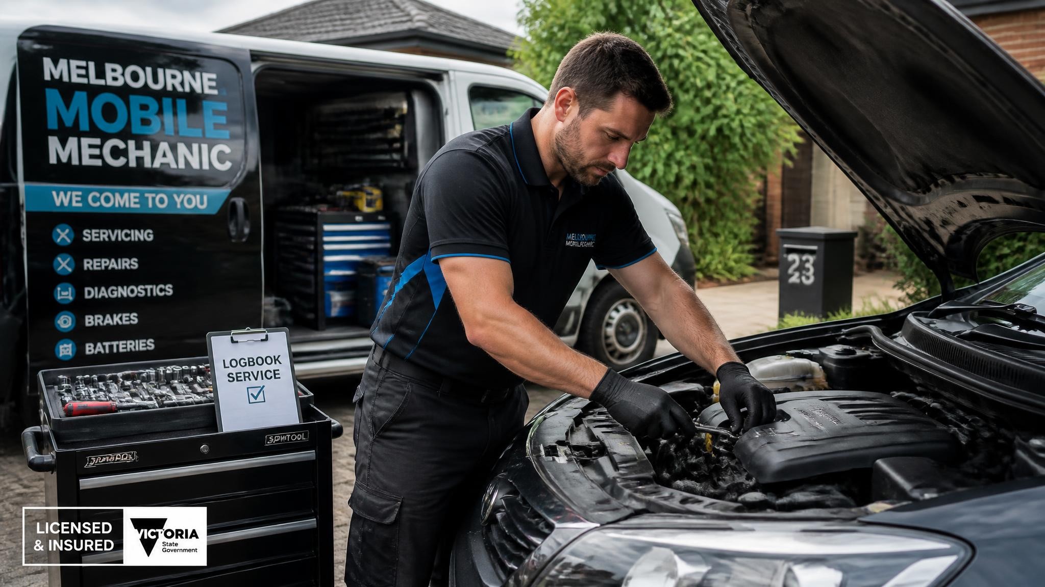 Mobile car servicing at a Melbourne home