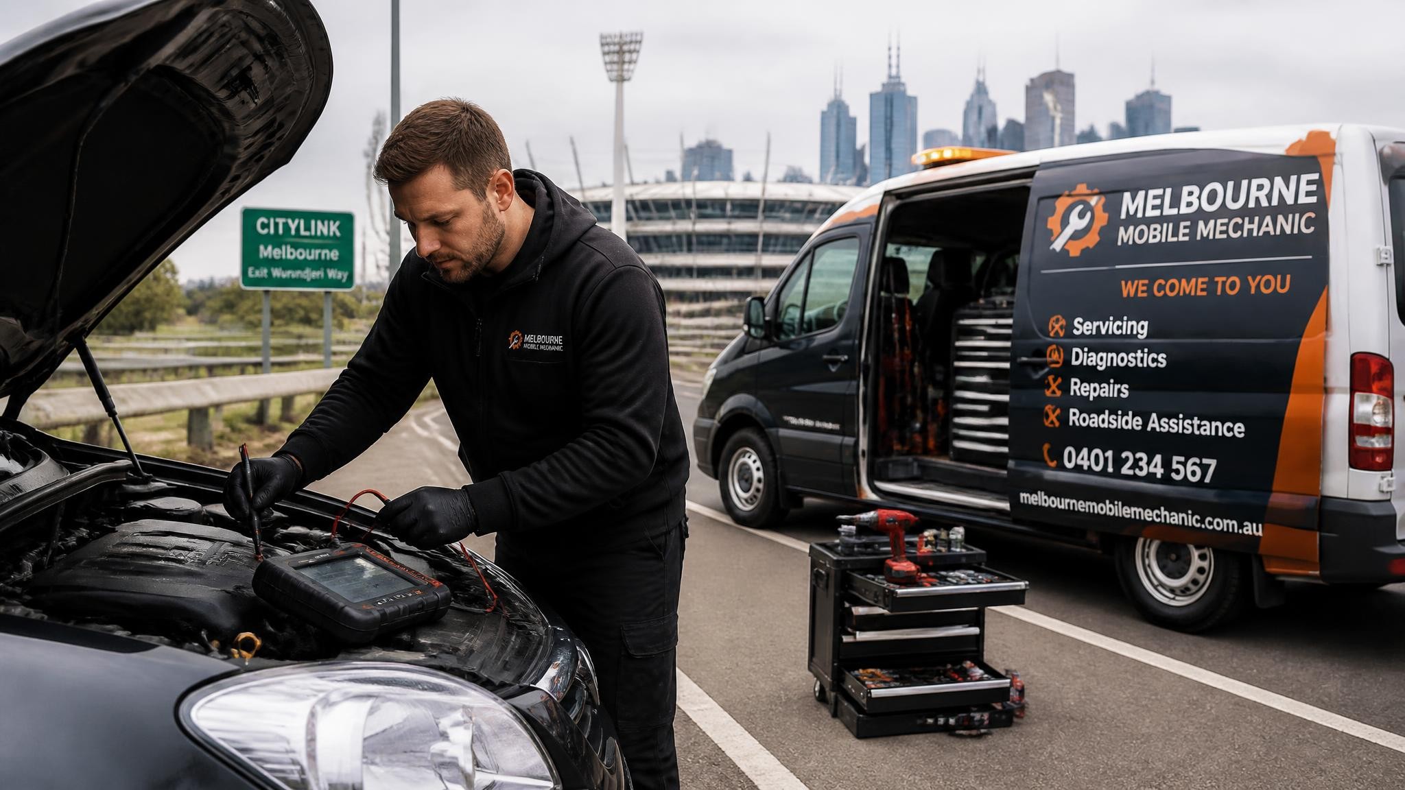 Mobile mechanic providing roadside car diagnostics in Melbourne