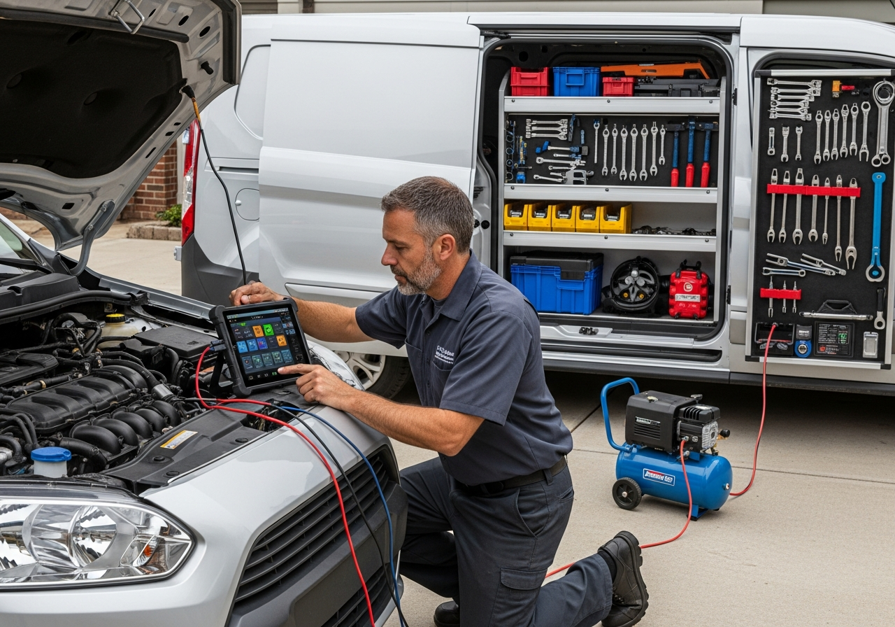 Mobile mechanic van and diagnostic tablet