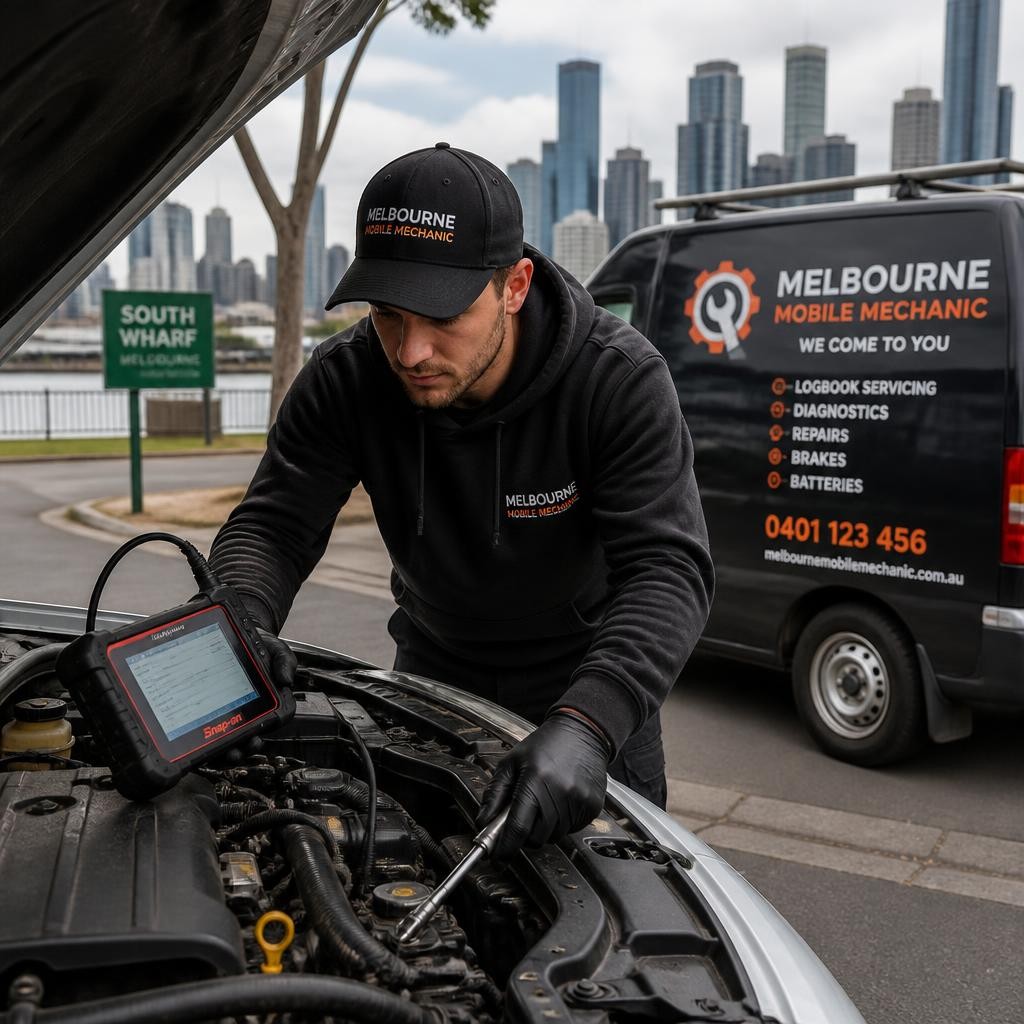 Mechanic inspecting a vehicle onsite in Melbourne