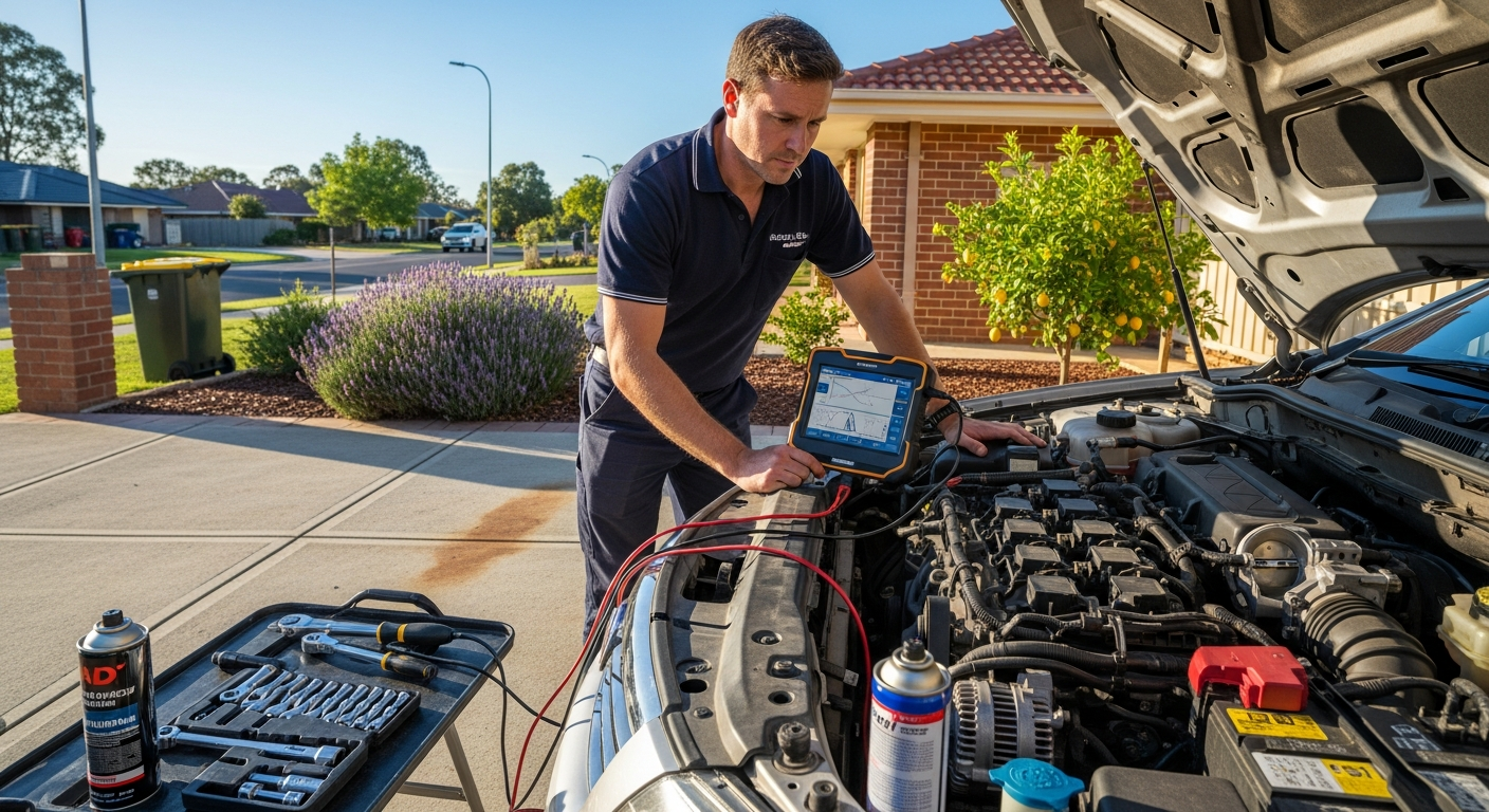 Mobile mechanic using diagnostic scanner