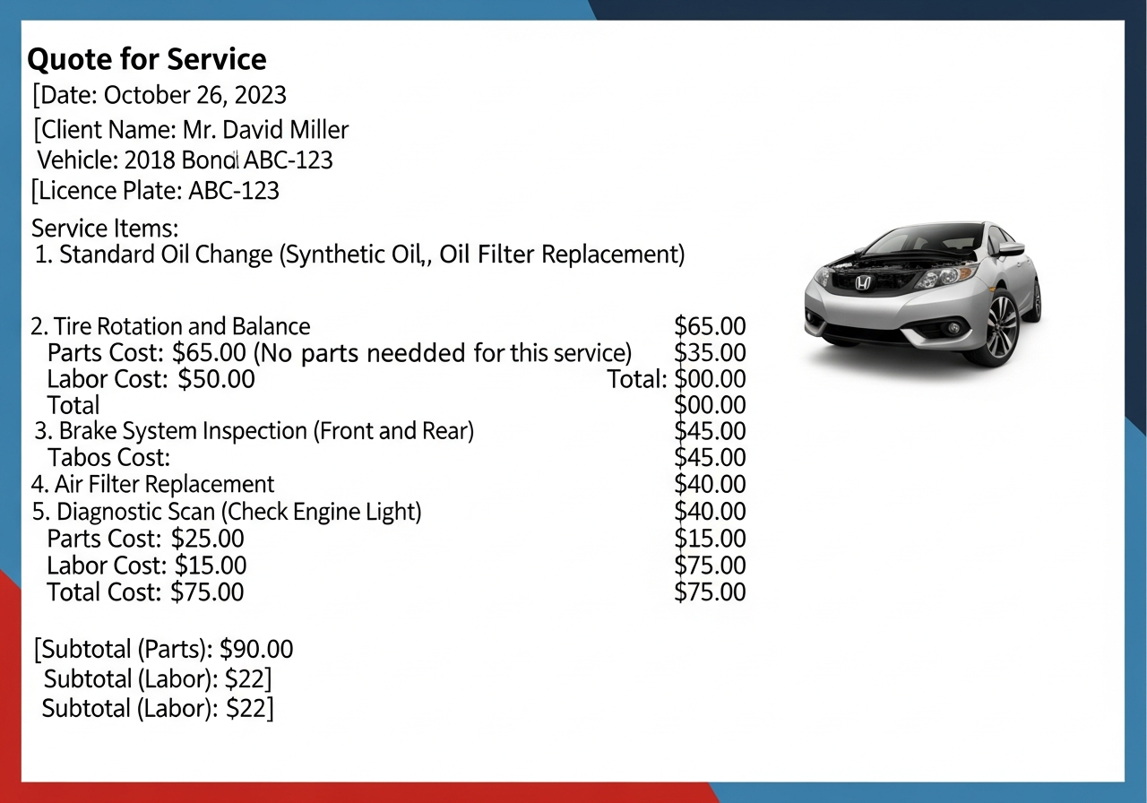 Online car service quote itemised