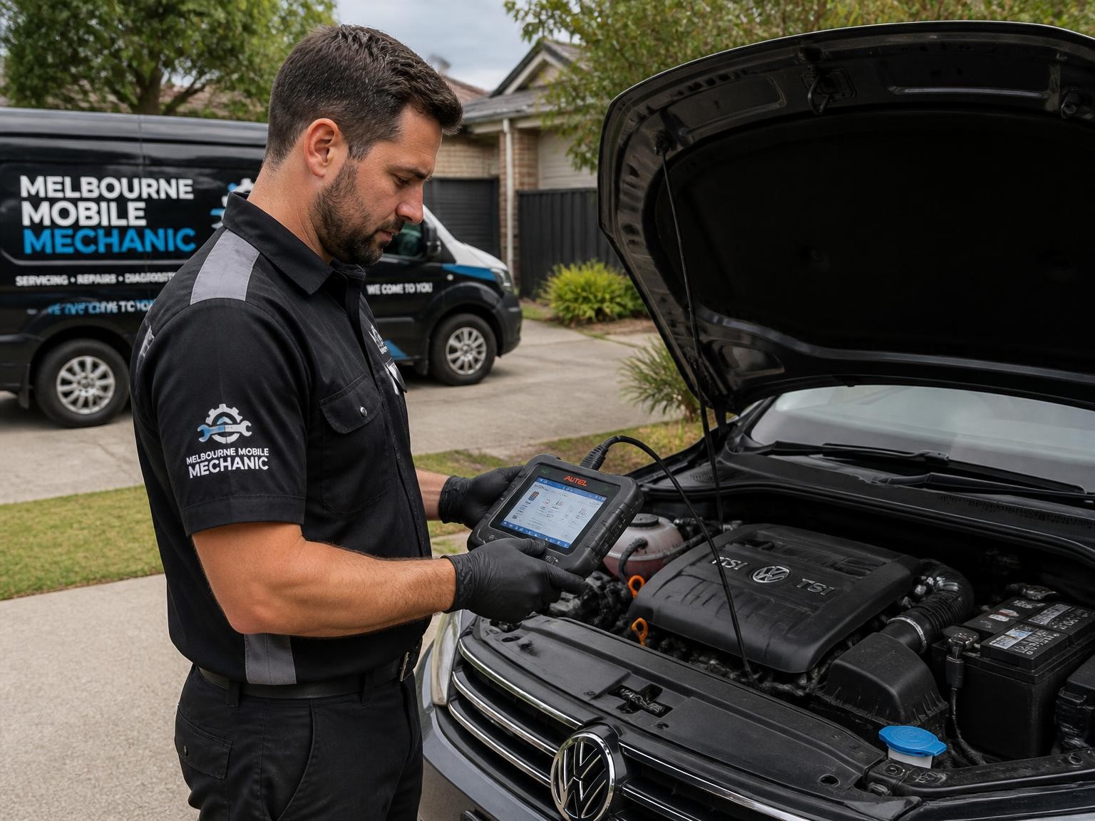 Mobile mechanic inspecting a vehicle in Melbourne