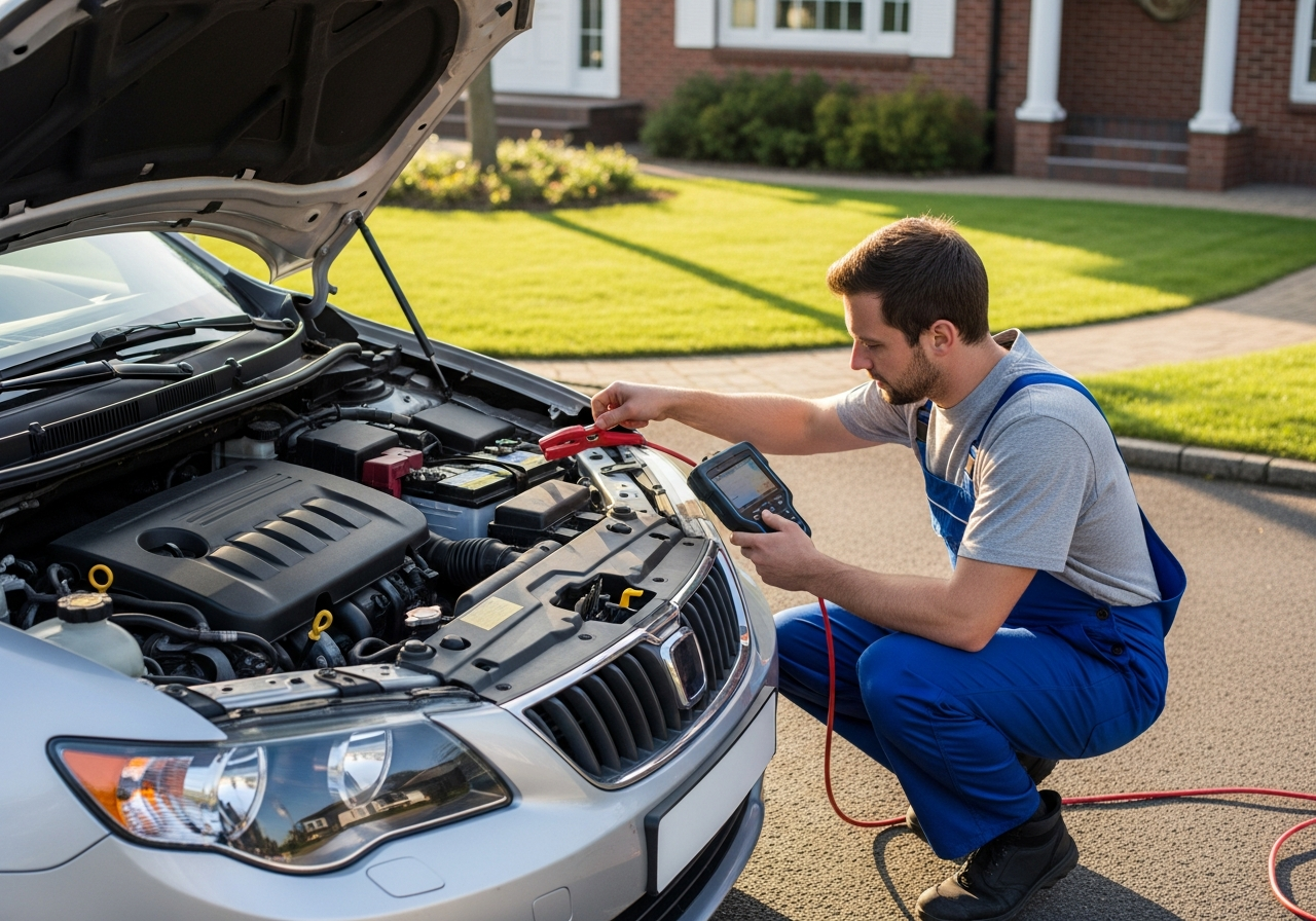 Mechanic diagnosing battery