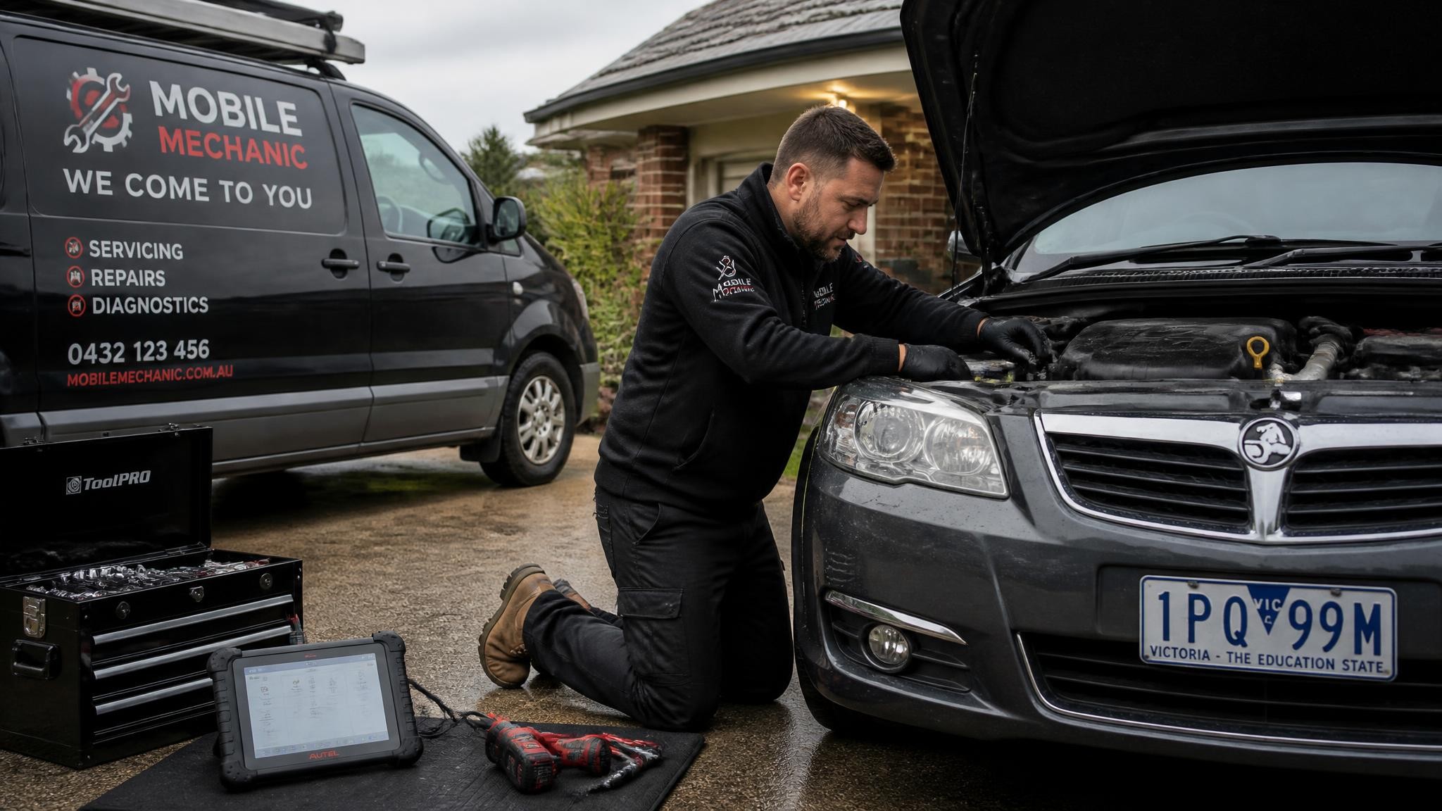 Mobile mechanic repairing a car at home in Melbourne