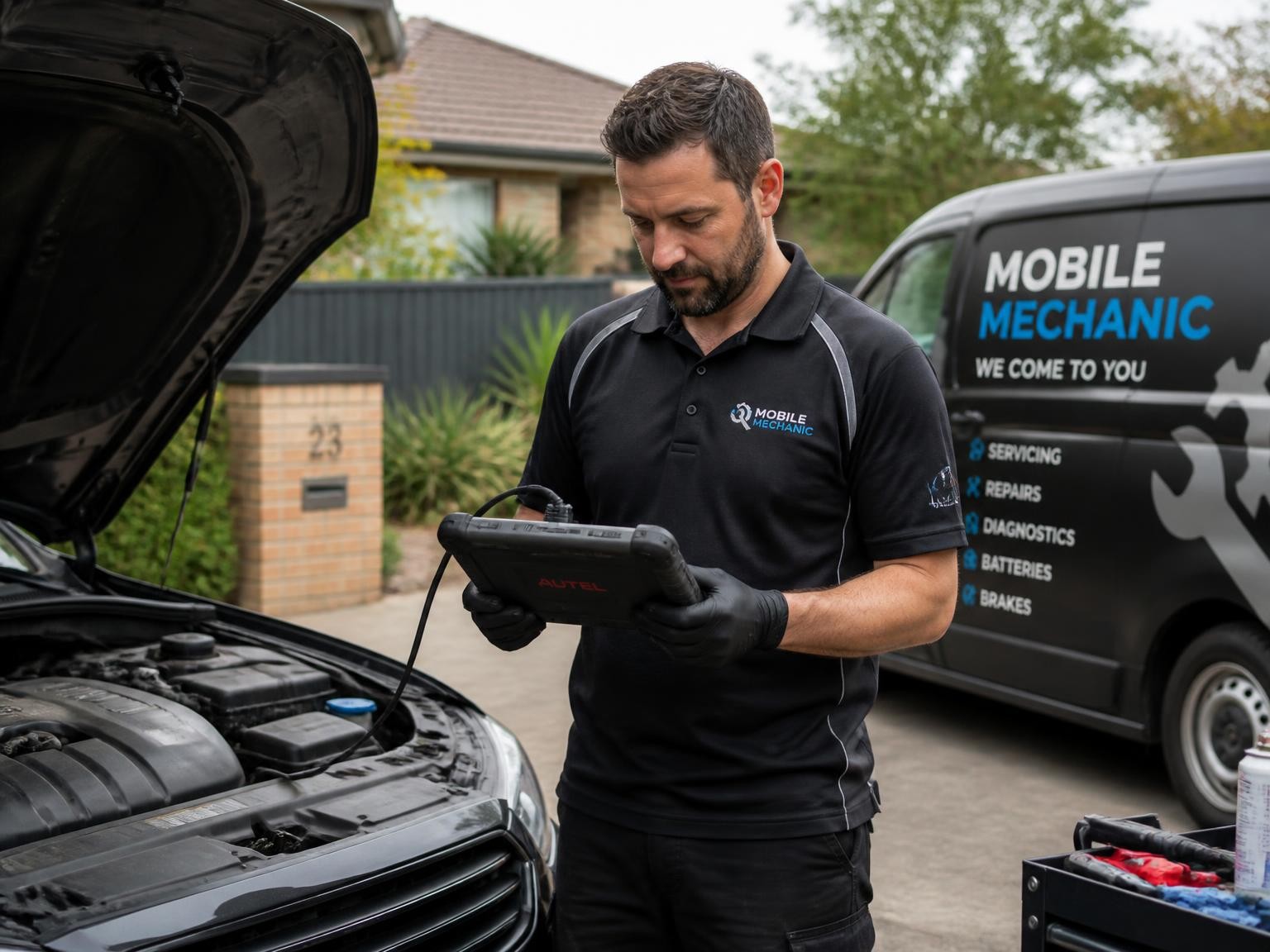 Mobile mechanic using diagnostic equipment in Melbourne