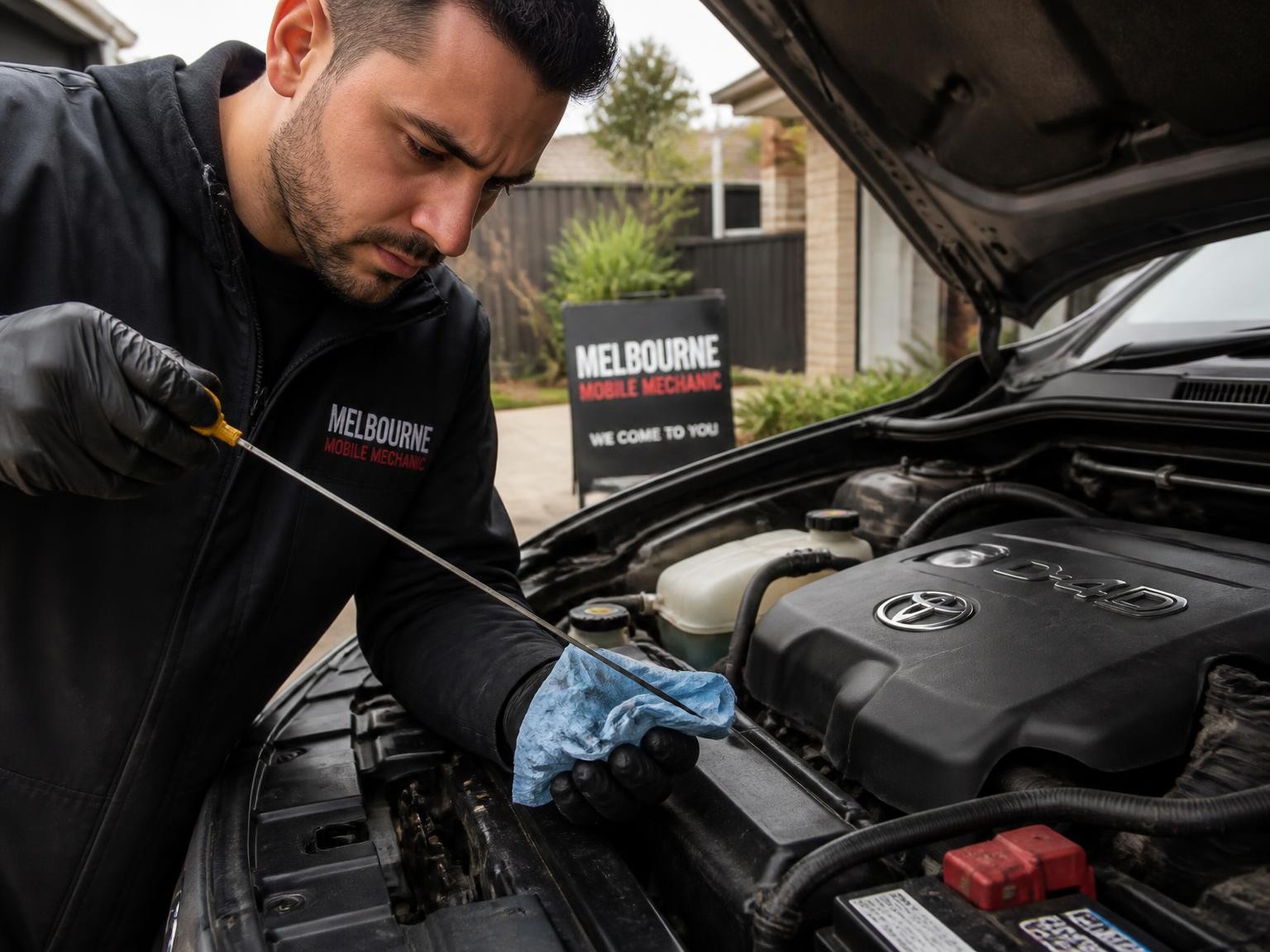 Mobile mechanic checking vehicle service components